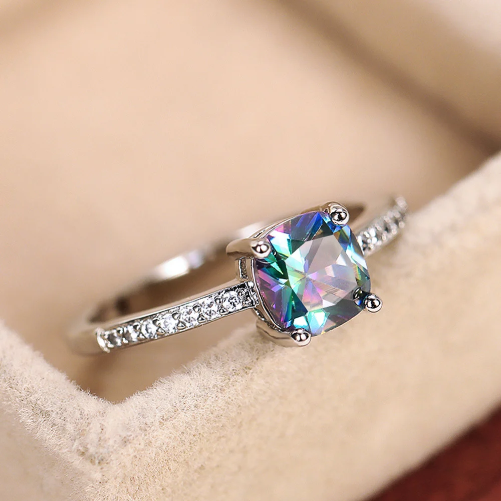 Micro-paved Zircon Royal Blue Square-cut Ring For Women — image 6