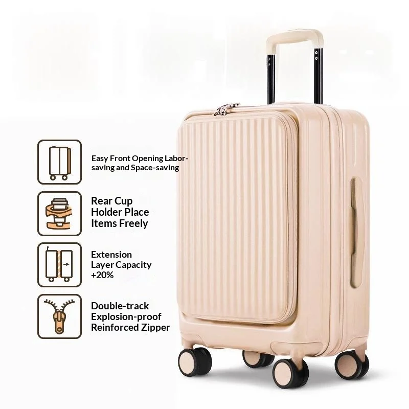 Milky Coffee-new Side-opening Expandable 20-inch Carry-on Rolling Suitcase 26-lock… — image 5