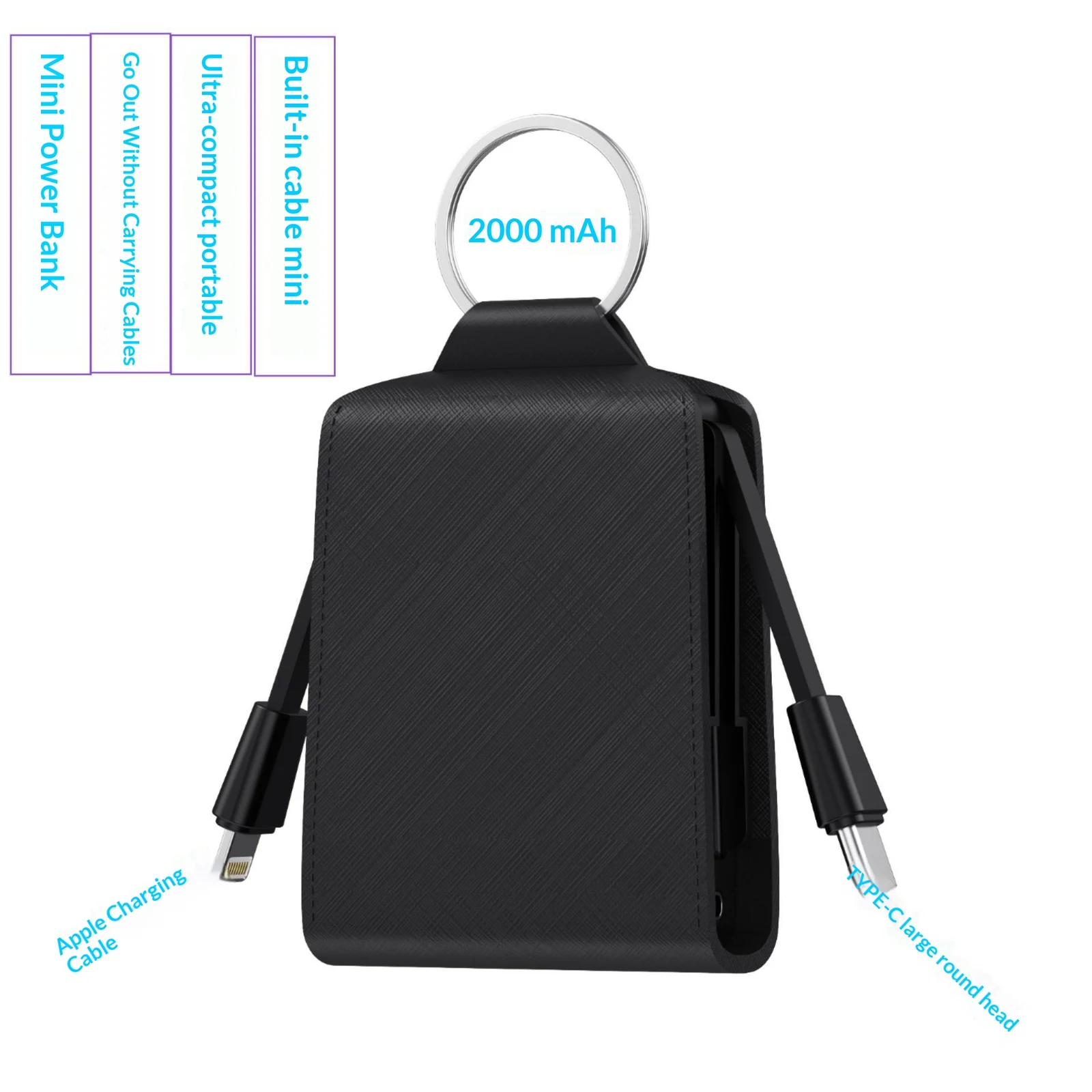Mini Keyring Power Bank With Built-in Dual Cables — image 9