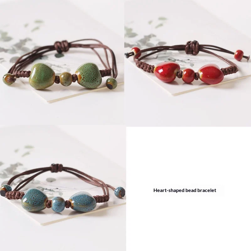 Minimalist Floral Glaze Heart Bead Bracelet — image 4