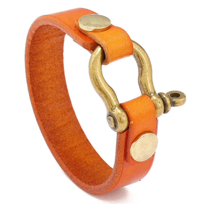 Minimalist Horseshoe-clasp Bracelet Made Of First-layer Cowhide Leather — image 2