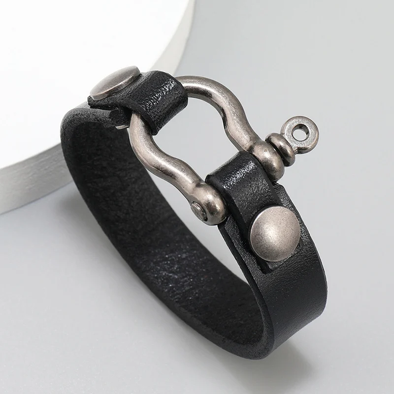 Minimalist Horseshoe-clasp Bracelet Made Of First-layer Cowhide Leather — image 5