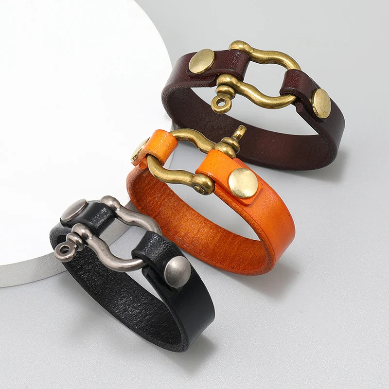 Minimalist Horseshoe-clasp Bracelet Made Of First-layer Cowhide Leather — image 3