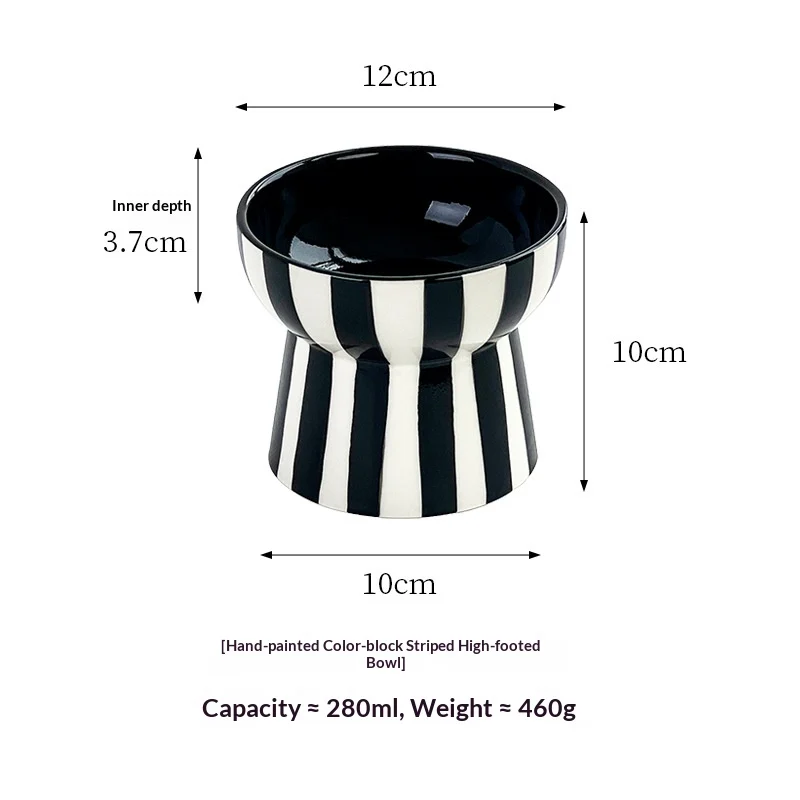 Minimalist-style Color-block Striped Elevated Pet Bowl — variant image