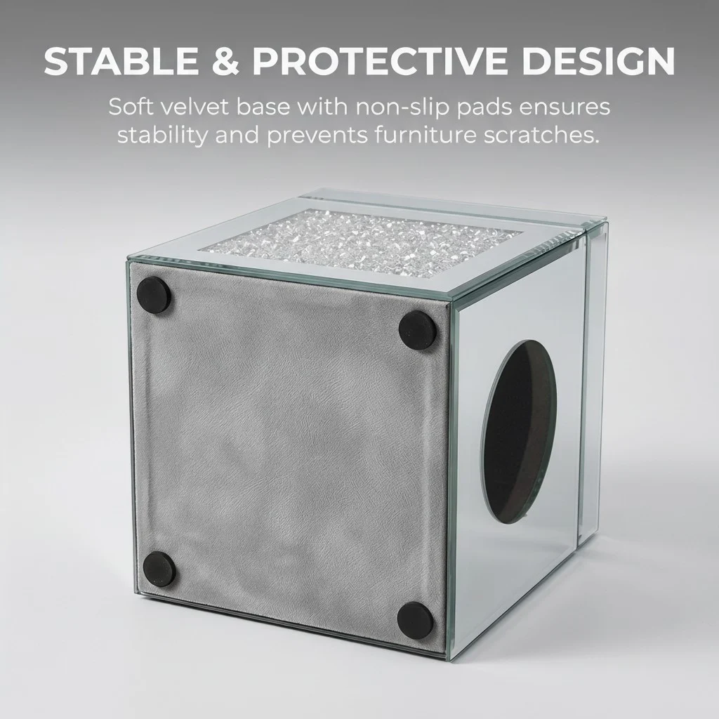 Mirrored Crushed Diamond Tissue Box Cover, Square Glass Holder, Decorative Napkin… — image 5