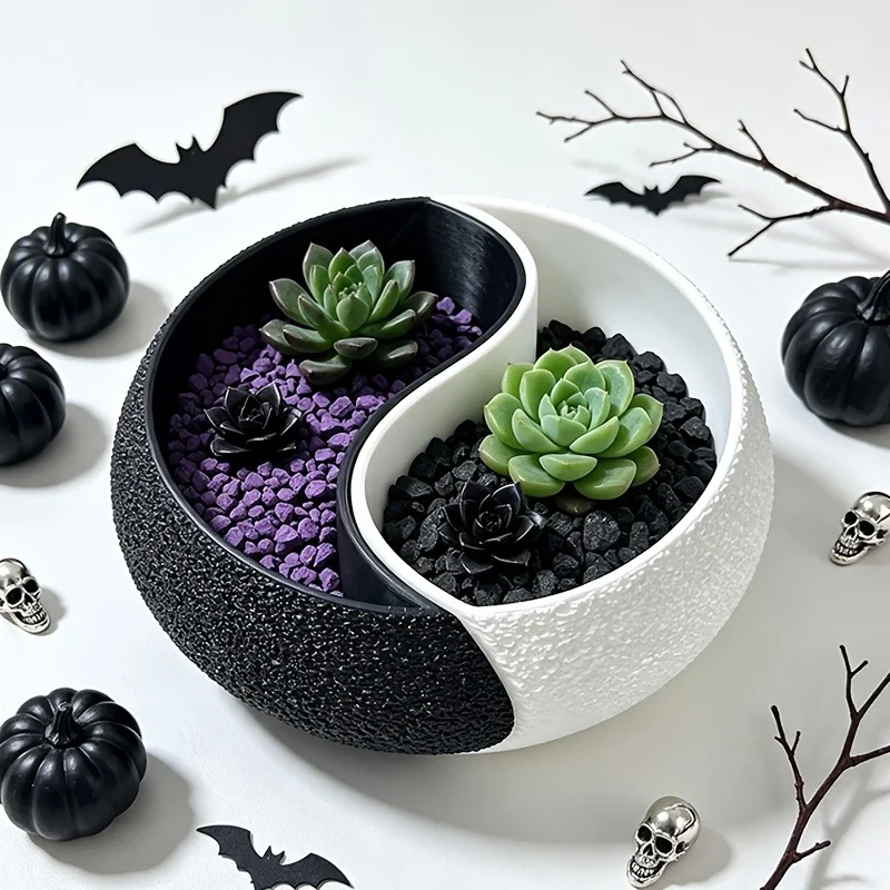 Modern Yin Yang Planter Pot, Two Tone Succulent Flower Pot For Home Office Desk Decoration — image 2