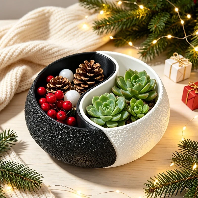 Modern Yin Yang Planter Pot, Two Tone Succulent Flower Pot For Home Office Desk Decoration — image 6