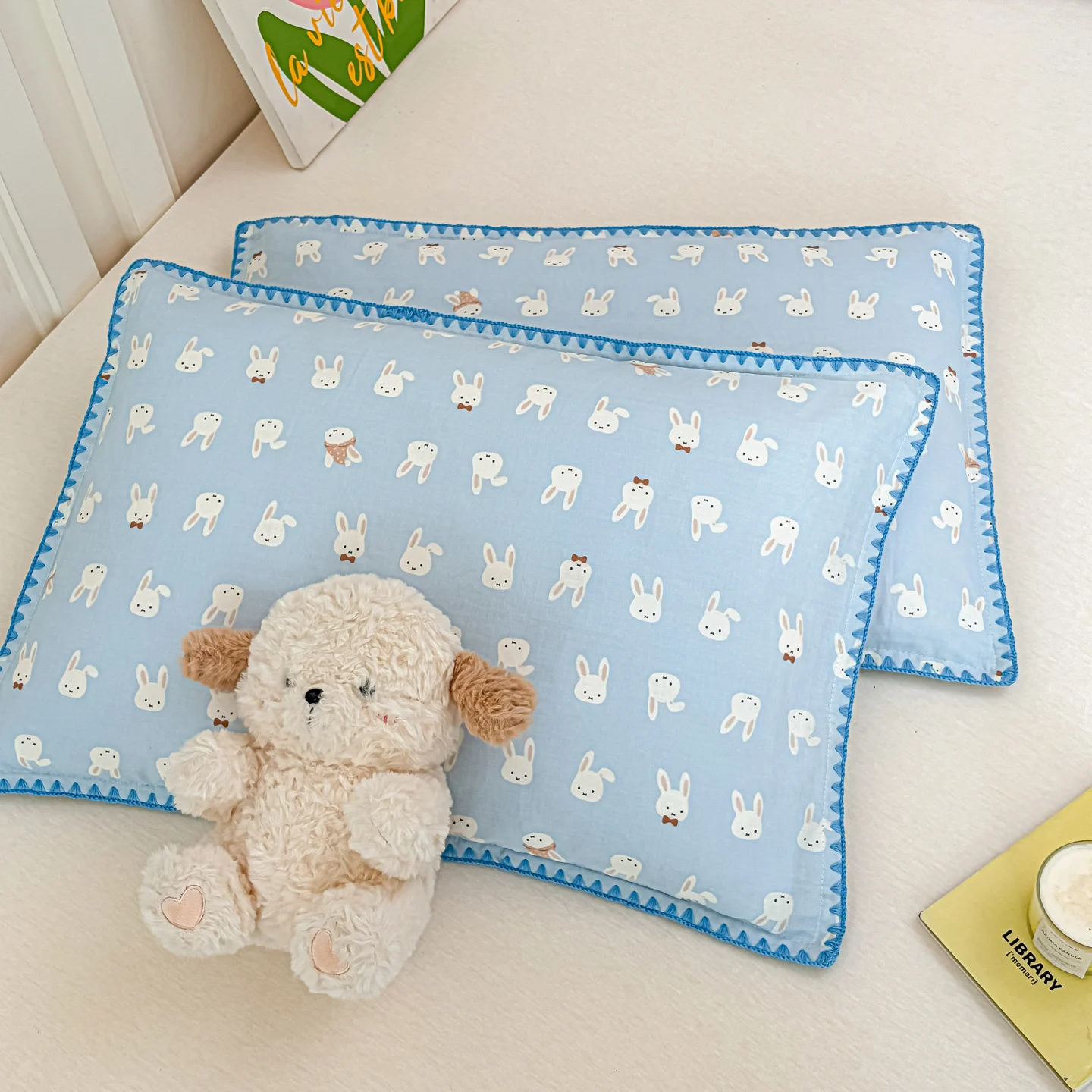 Mommy-and-baby Pillowcase Pure Cotton Double-layer Gauze With Shell-edged Trim — image 5