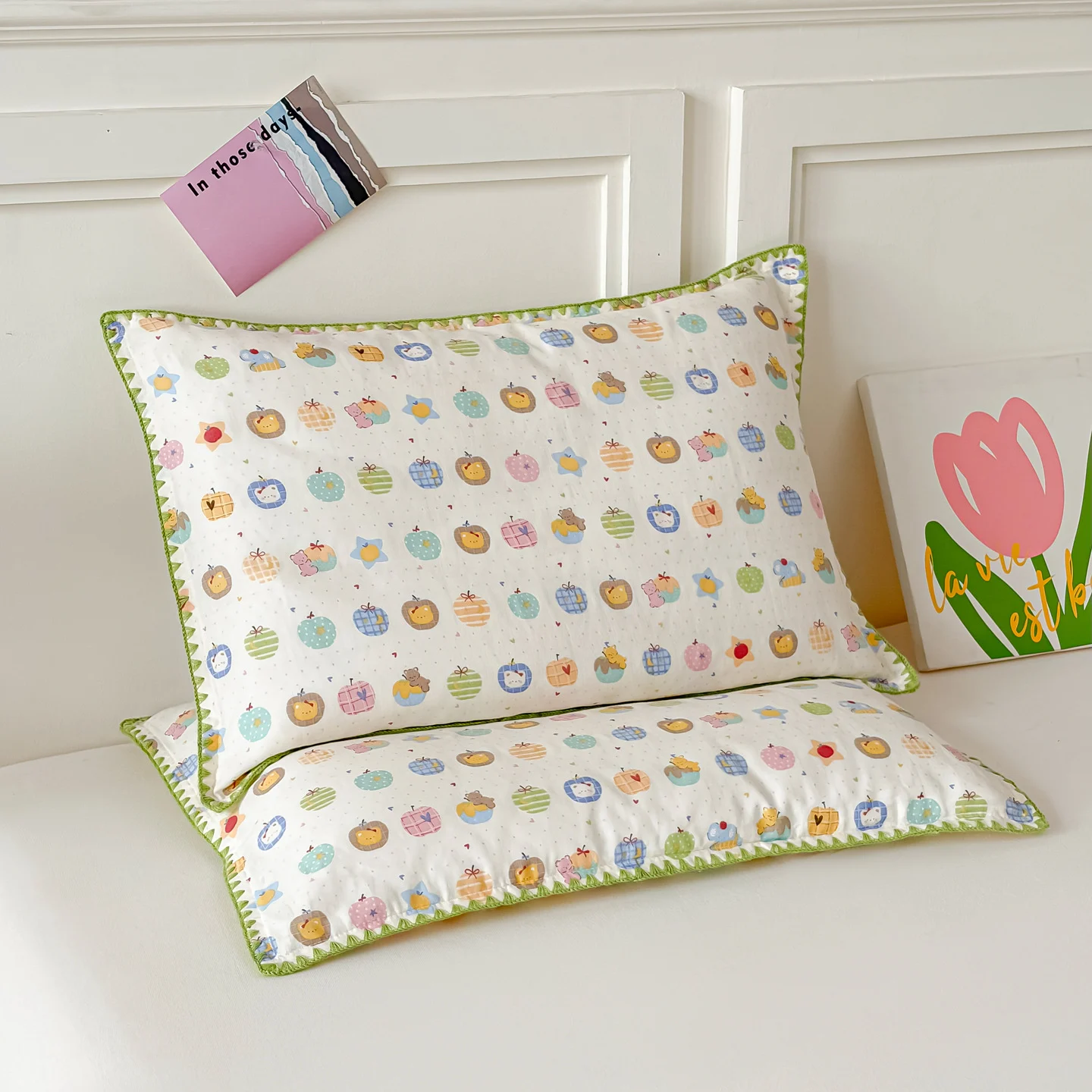 Mommy-and-baby Pillowcase Pure Cotton Double-layer Gauze With Shell-edged Trim — image 6