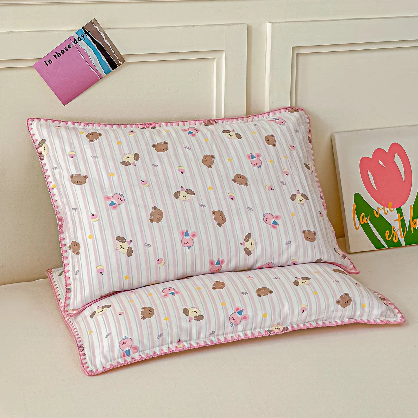 Mommy-and-baby Pillowcase Pure Cotton Double-layer Gauze With Shell-edged Trim — image 10