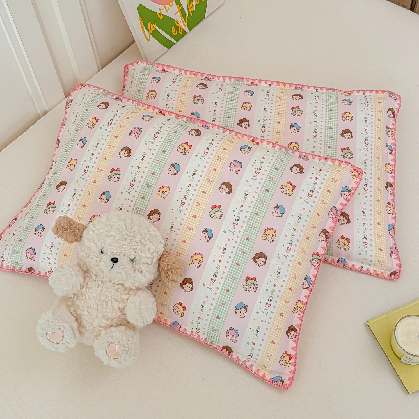 Mommy-and-baby Pillowcase Pure Cotton Double-layer Gauze With Shell-edged Trim — image 3