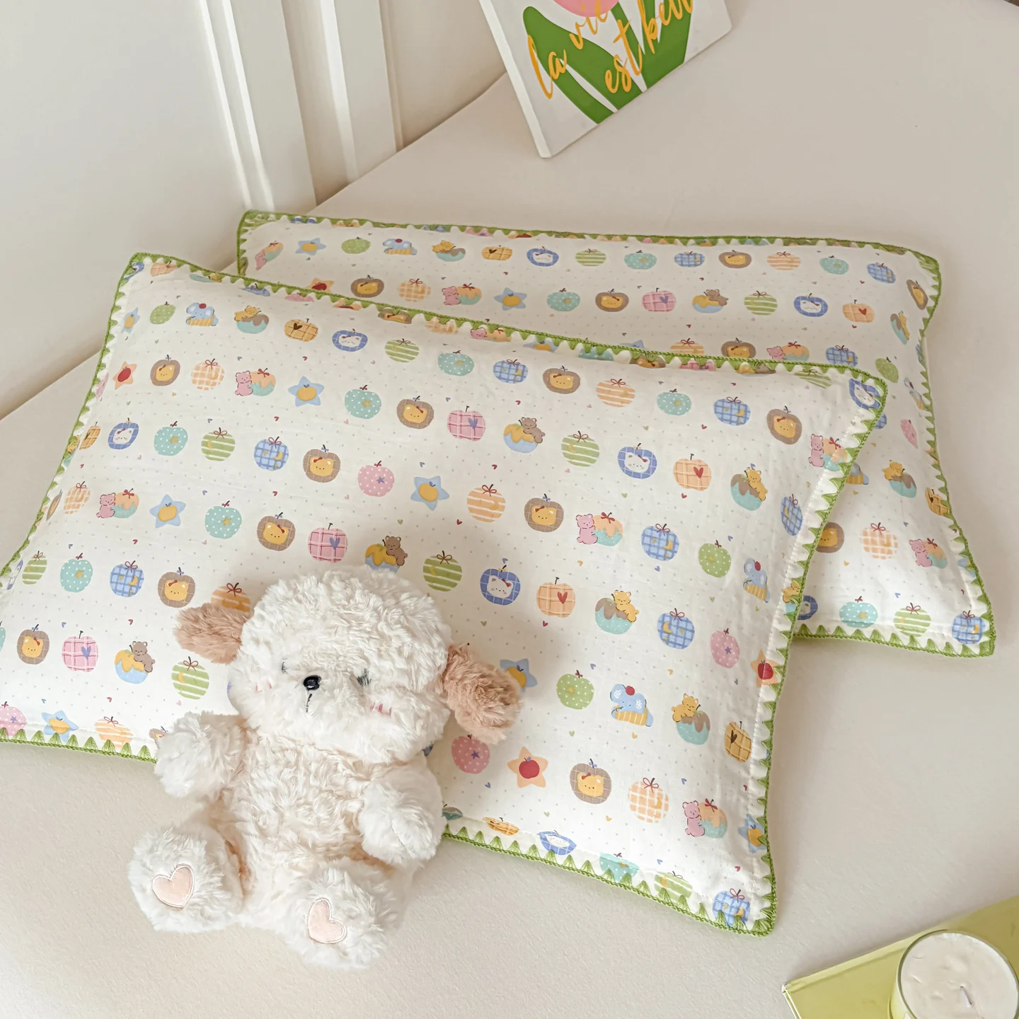 Mommy-and-baby Pillowcase Pure Cotton Double-layer Gauze With Shell-edged Trim — image 4