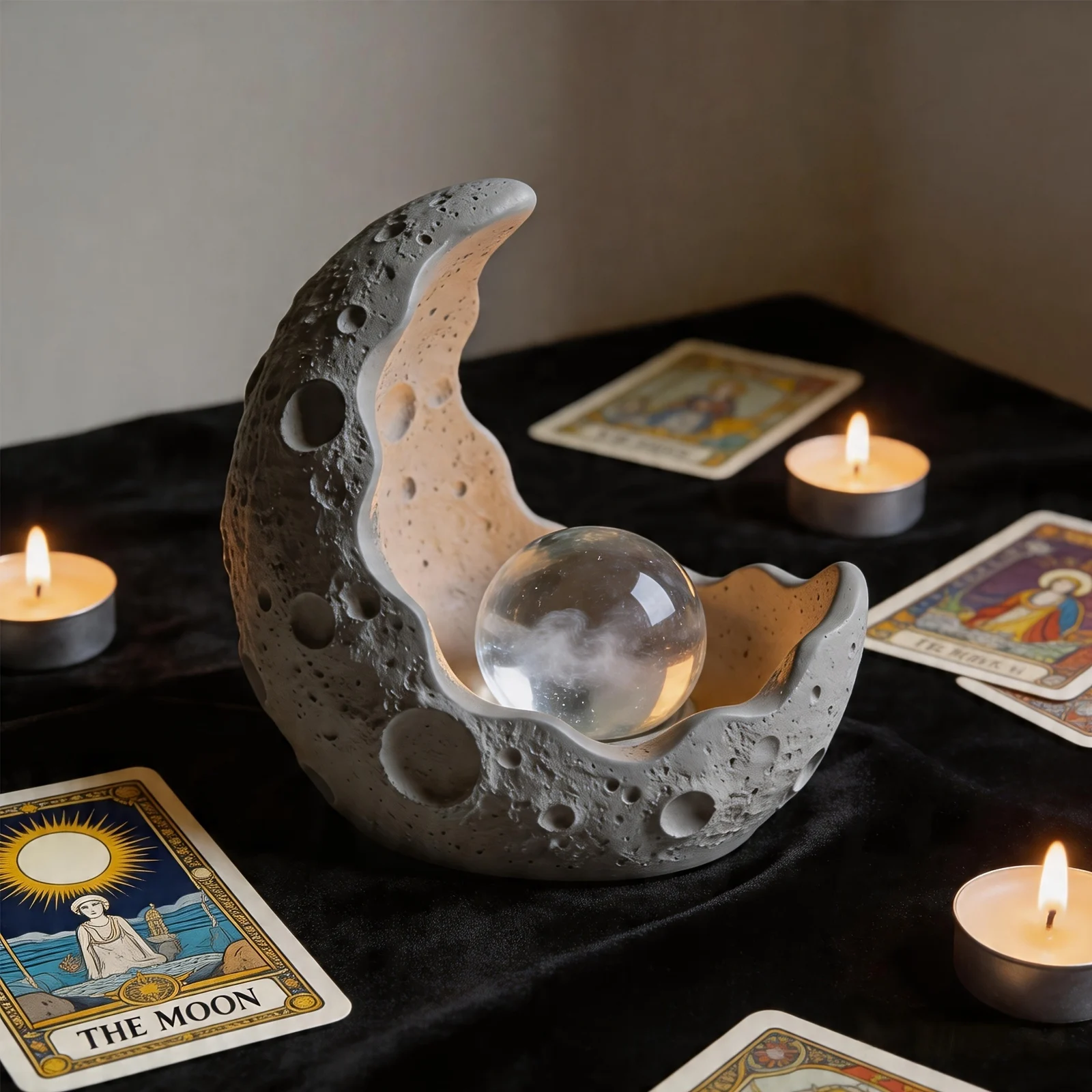 Moon Crescent Candle Holder, Lunar Texture Tray, Crystal Ball Display Stand, Jewelry… — image 2