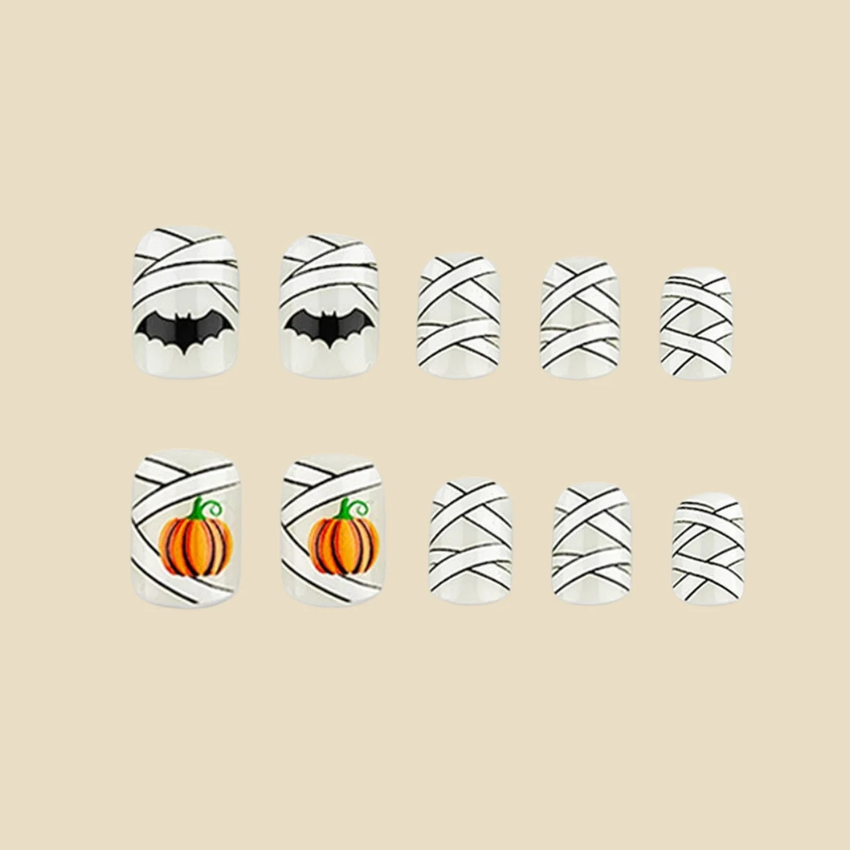 Mummy Bandage Pumpkin Bat Halloween Wearable Nails — image 3