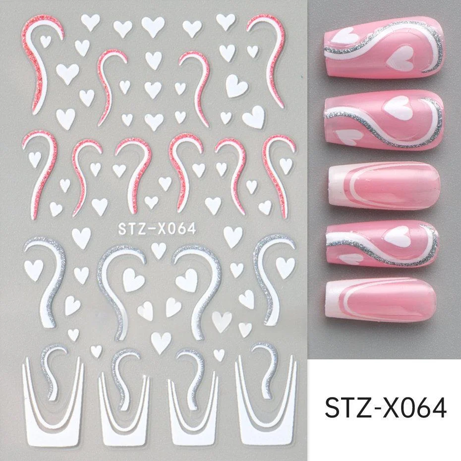 Nail Art Stickers Valentines Day Black-and-white Heart French-style With Irregular… — image 5