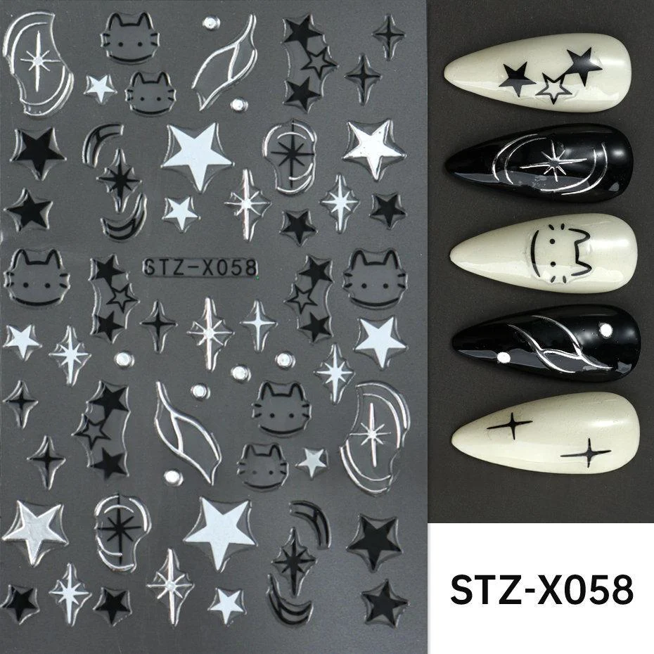 Nail Art Stickers Valentines Day Black-and-white Heart French-style With Irregular… — image 8