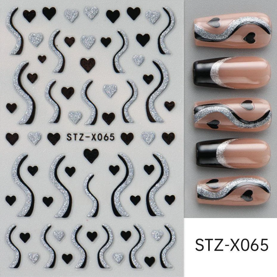 Nail Art Stickers Valentines Day Black-and-white Heart French-style With Irregular… — variant image