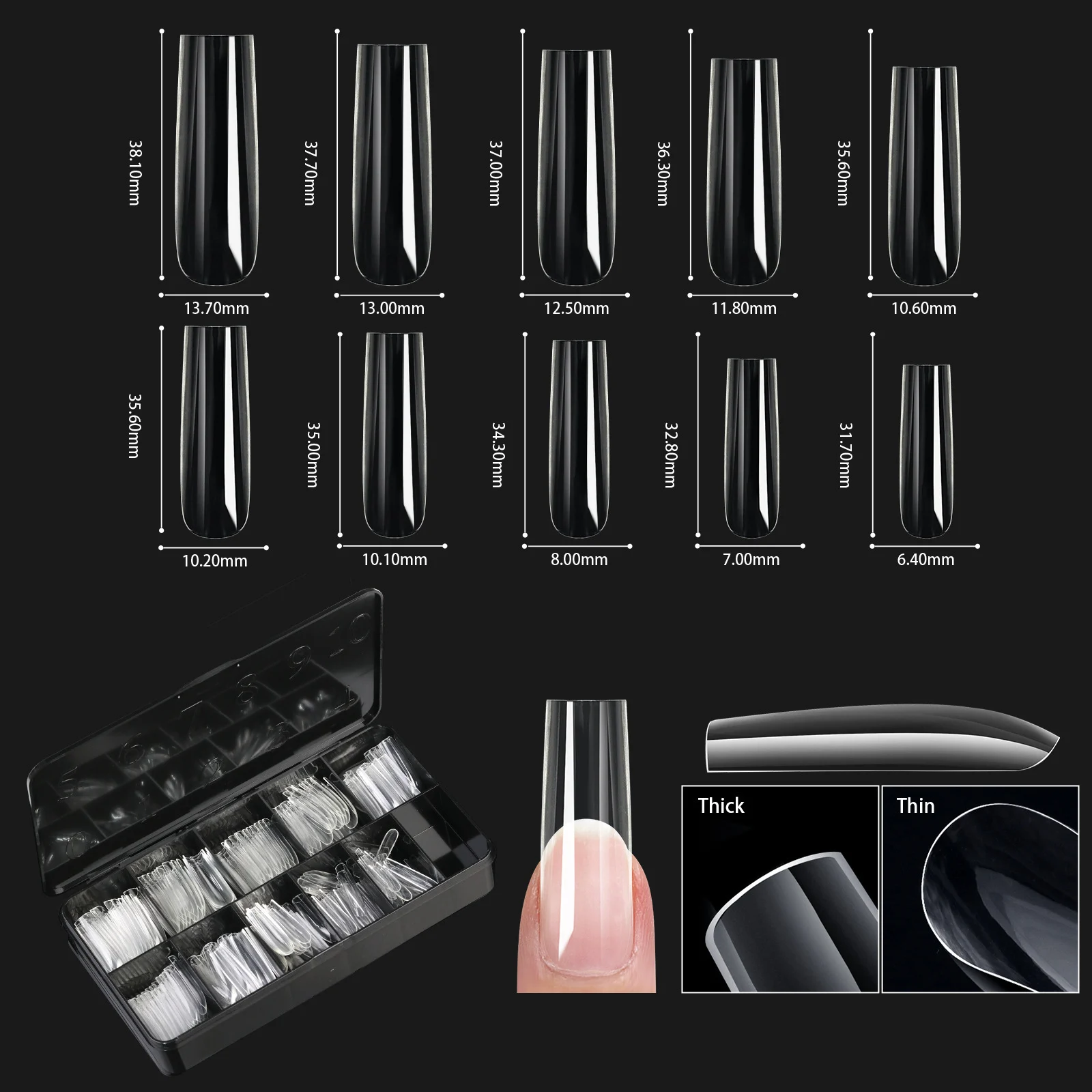 Nail Transparent Tips Shapes For Manicure Seamless False Nails Boxed Set — image 12