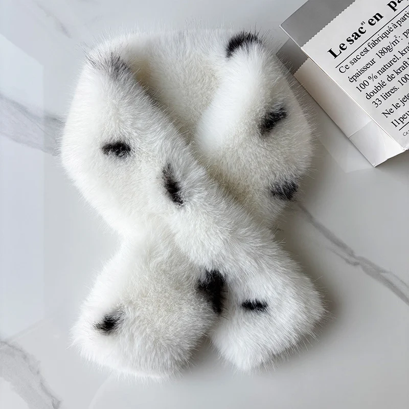 Natural Spotted Leopard Print Plush Cross Neck Scarf With A Korean-style Gentle Style… — image 3
