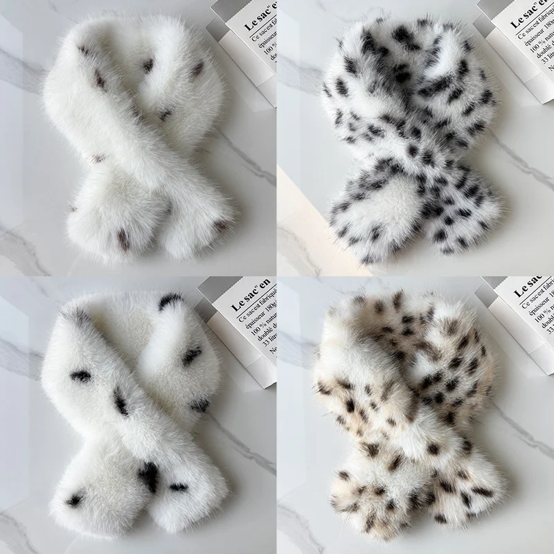 Natural Spotted Leopard Print Plush Cross Neck Scarf With A Korean-style Gentle Style… — image 4