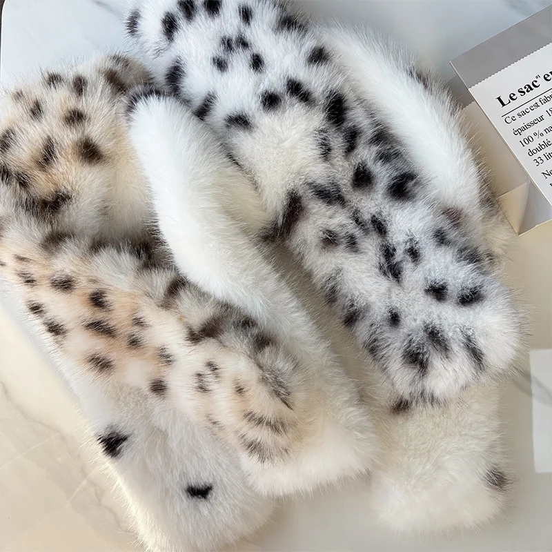 Natural Spotted Leopard Print Plush Cross Neck Scarf With A Korean-style Gentle Style… — image 7