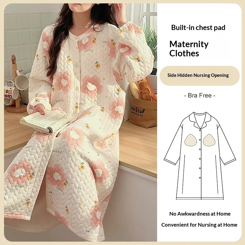 New Air Cotton Layered Postpartum Dress For Pregnant Women With Chest Padshome — image 3