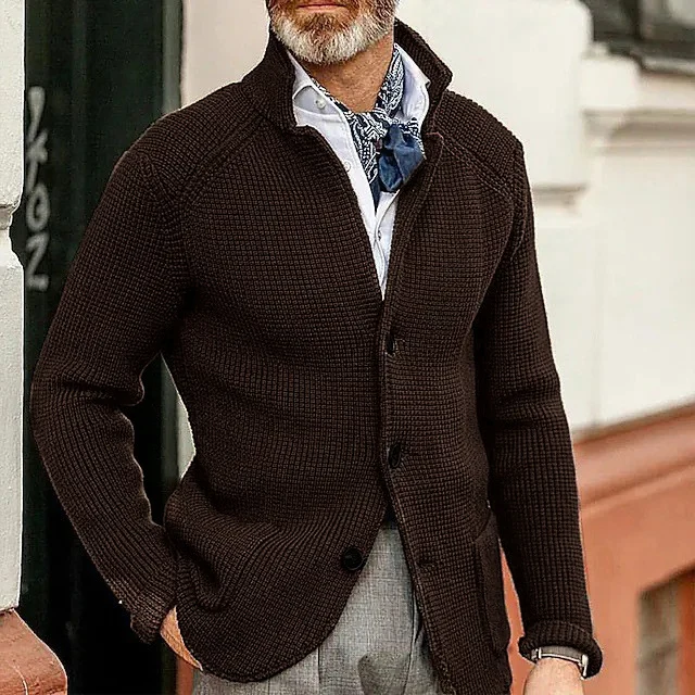 New Autumn And Winter Men's Lapel Knitted Cardigan Coat Sweater Jacket Single-breasted… — image 3