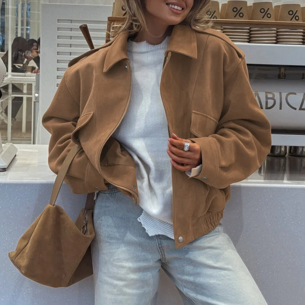 New Autumn Winter Womens Fashion Loose-fitting Suede-velvet Coat Top — image 5