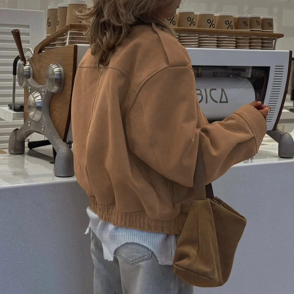 New Autumn Winter Womens Fashion Loose-fitting Suede-velvet Coat Top — image 3