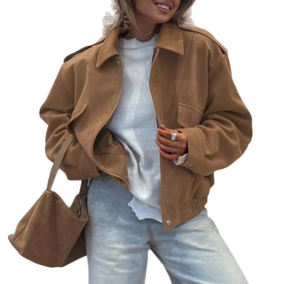 New Autumn Winter Womens Fashion Loose-fitting Suede-velvet Coat Top — image 2