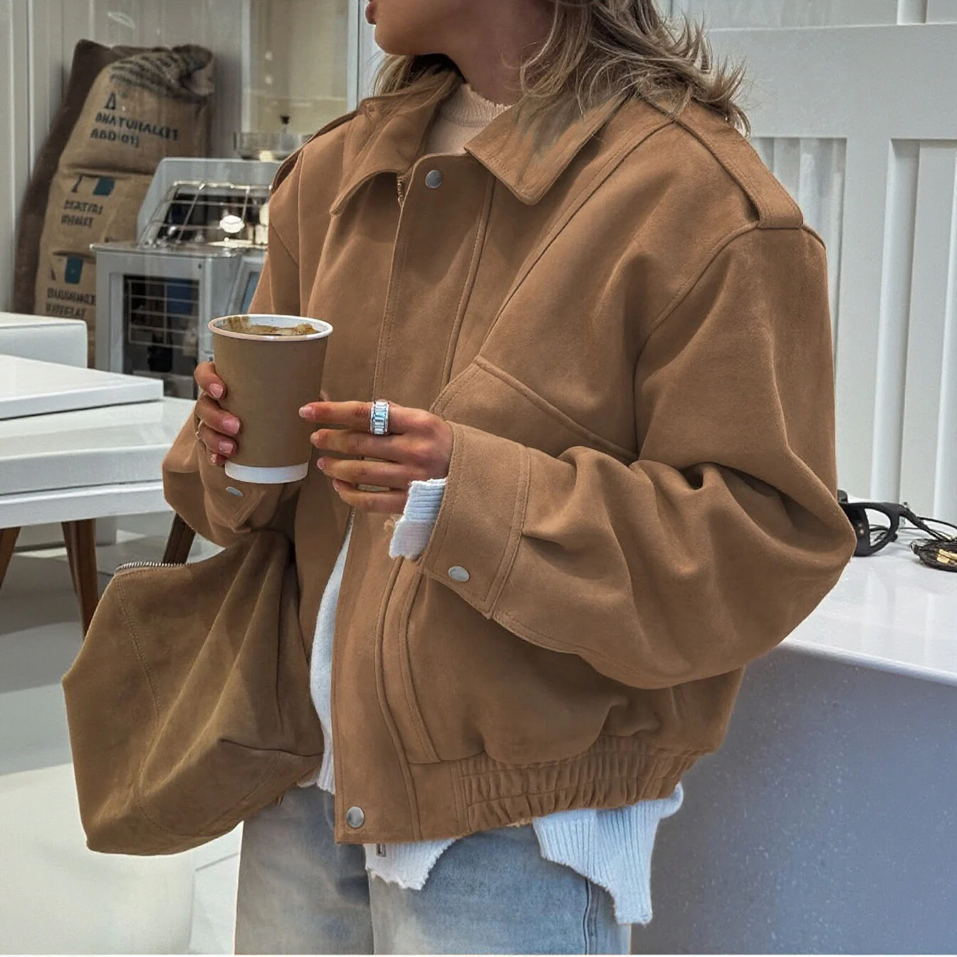 New Autumn Winter Womens Fashion Loose-fitting Suede-velvet Coat Top — image 1
