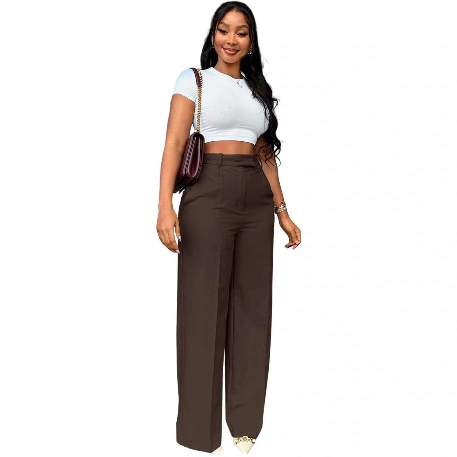 New Commuting High Waisted Straight Pants, Wide Leg Casual Set, Long Women's — image 3