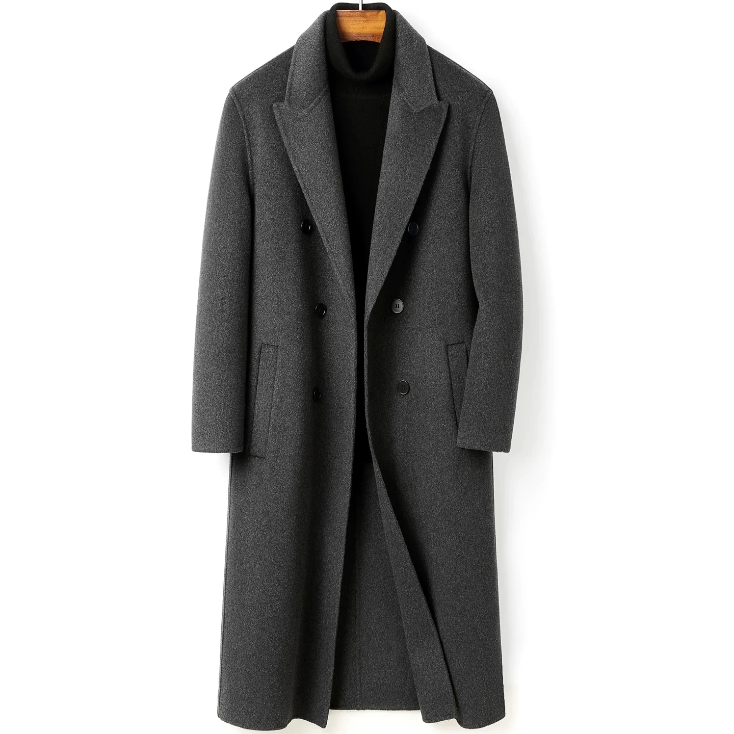 New Double Breasted Knee Length Wool Coat — image 2