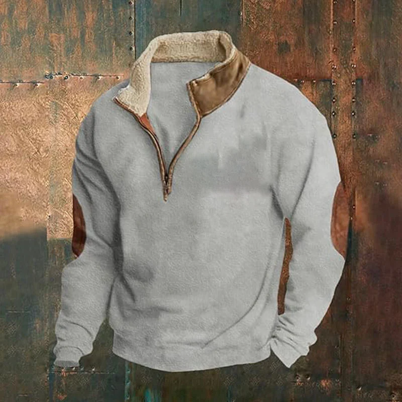 New European Size Sweatshirt Retro Patchwork Embroidered Half-zip Men's Long-sleeve — image 8