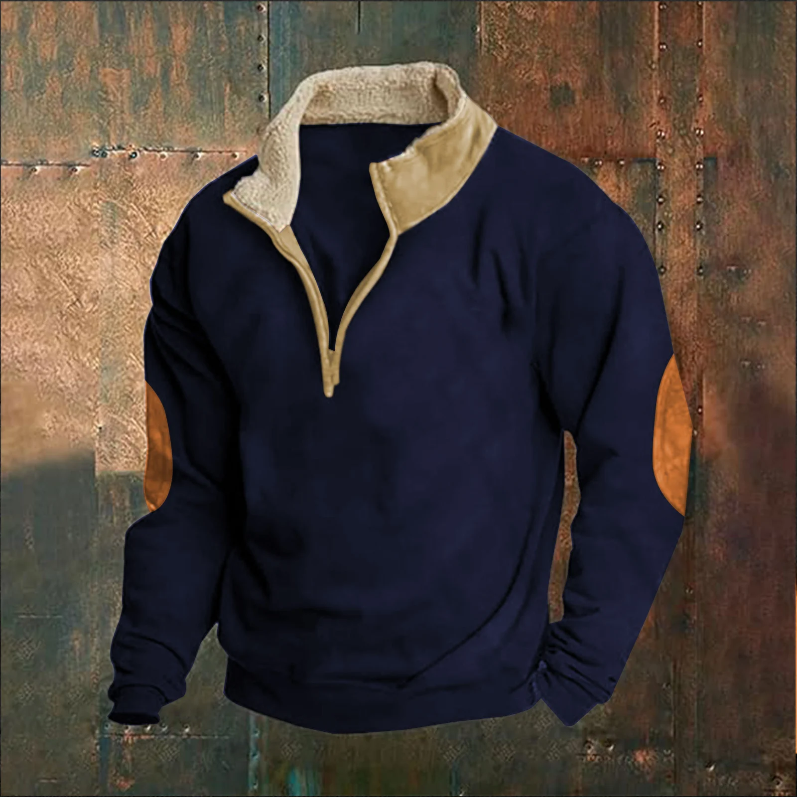 New European Size Sweatshirt Retro Patchwork Embroidered Half-zip Men's Long-sleeve — image 4