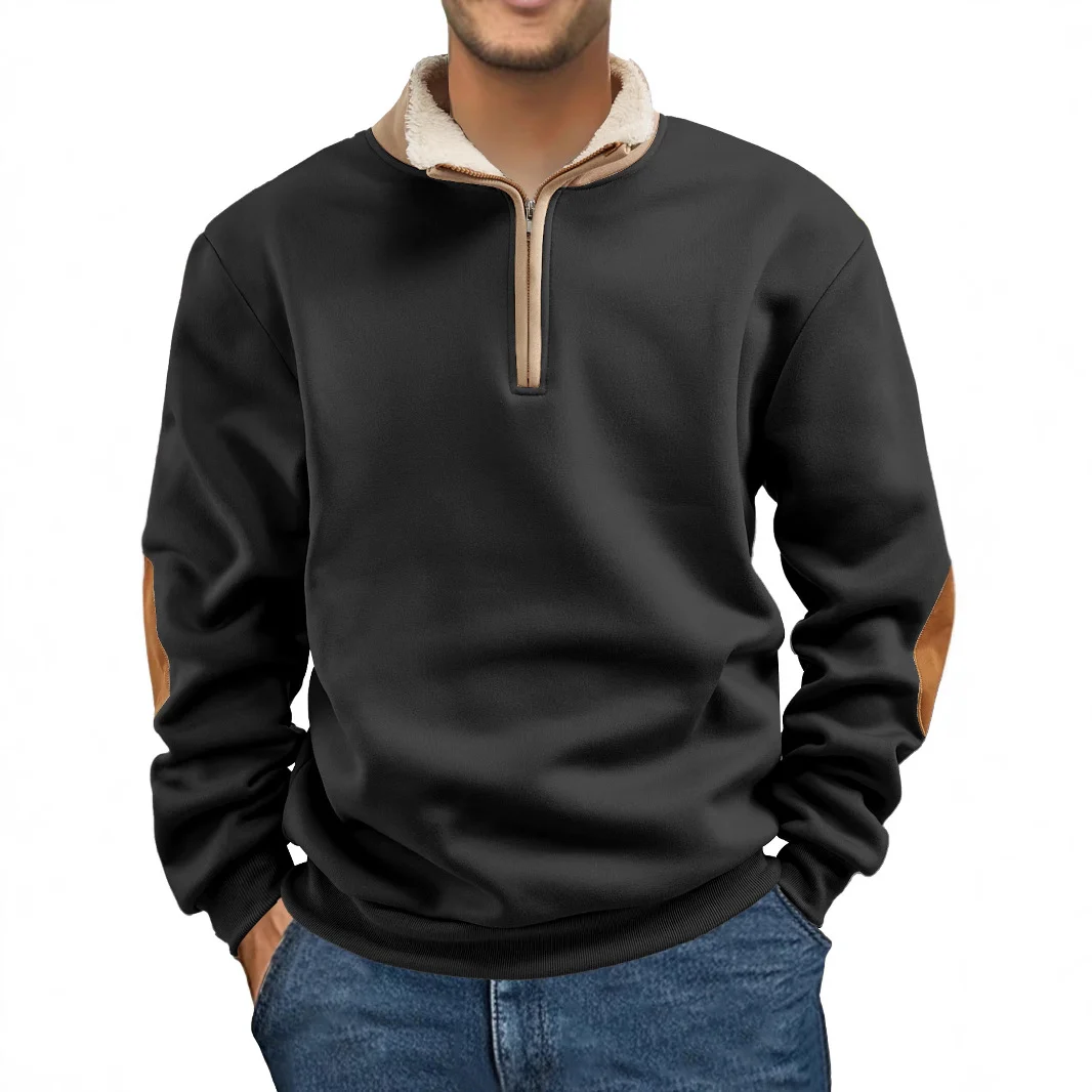 New European Size Sweatshirt Retro Patchwork Embroidered Half-zip Men's Long-sleeve — image 6