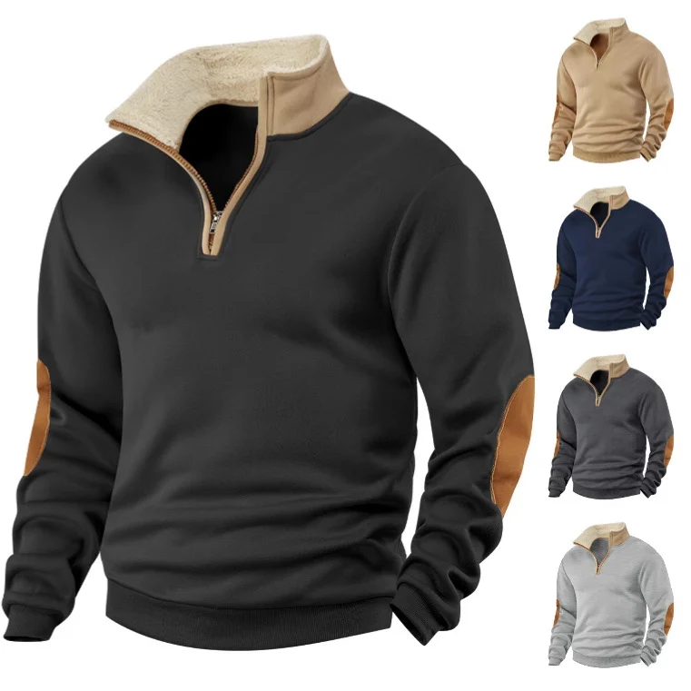 New European Size Sweatshirt Retro Patchwork Embroidered Half-zip Men's Long-sleeve — image 2