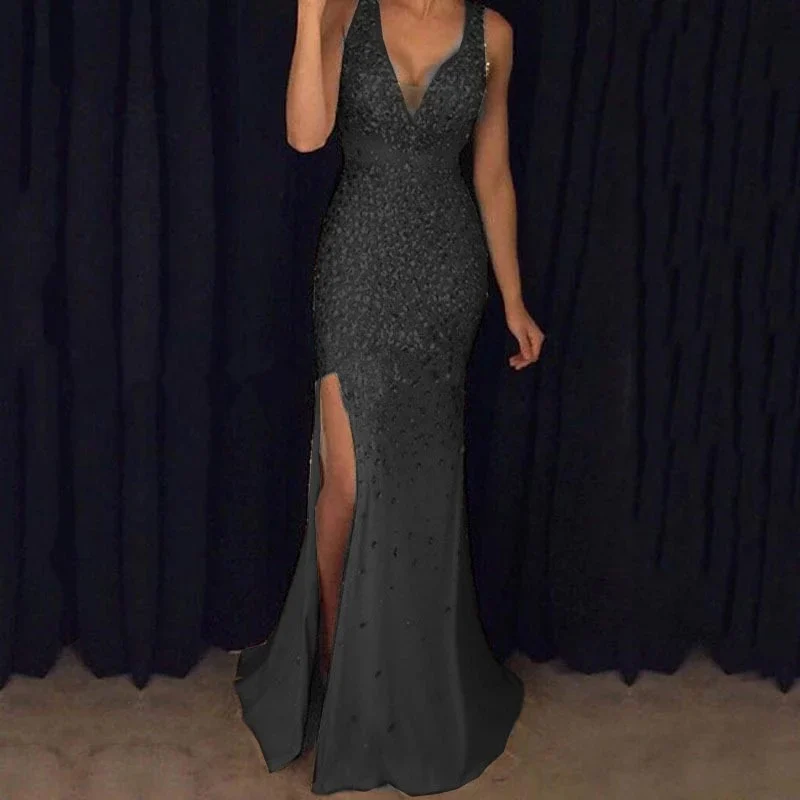 New Fall Winter Style Export Split Front Hot Stamped Dresses Long And Evening Gowns — image 6