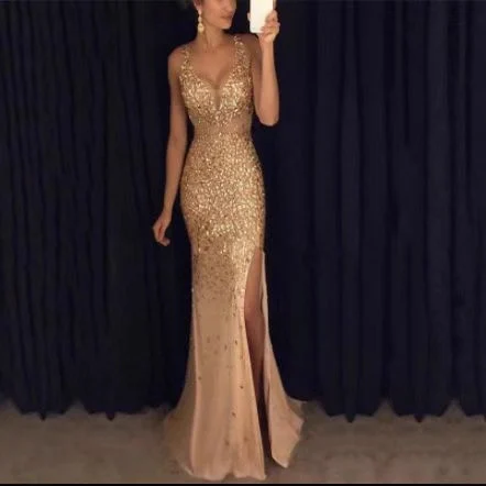 New Fall Winter Style Export Split Front Hot Stamped Dresses Long And Evening Gowns — image 2