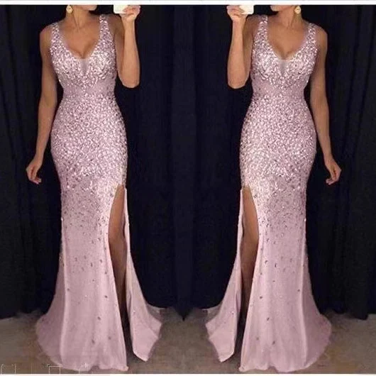 New Fall Winter Style Export Split Front Hot Stamped Dresses Long And Evening Gowns — image 3