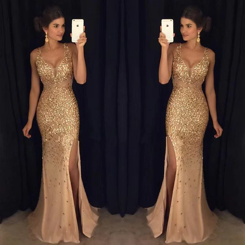 New Fall Winter Style Export Split Front Hot Stamped Dresses Long And Evening Gowns — image 7