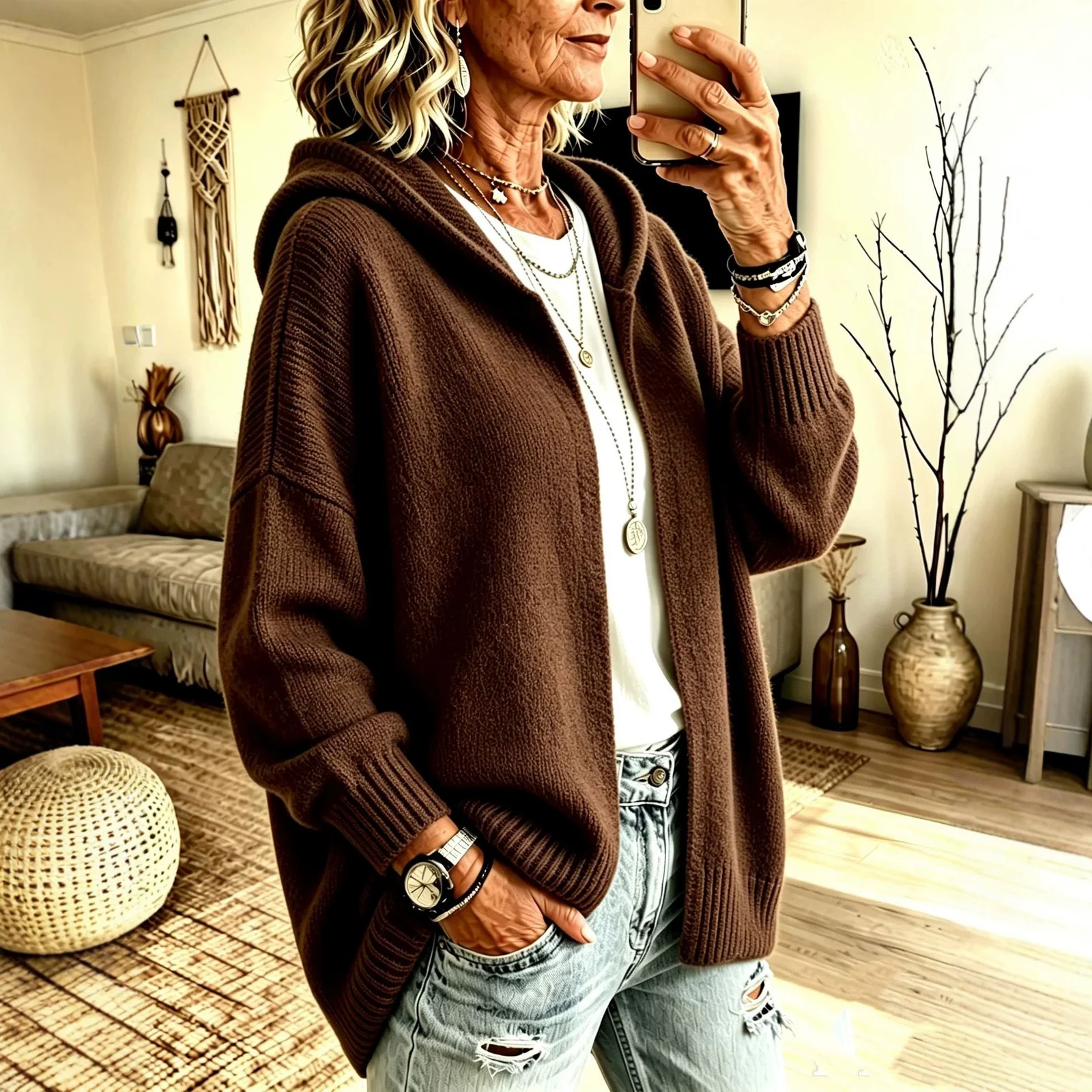 New Fallwinter Long-sleeve Hooded Knitted Cardigan Sweater Jacket For Women — image 8