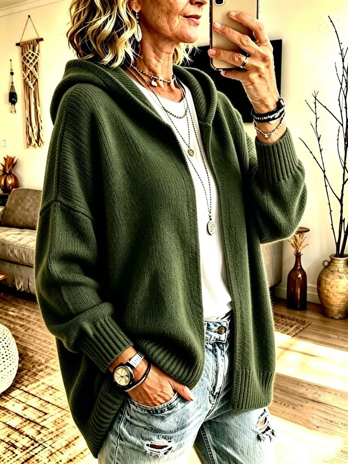 New Fallwinter Long-sleeve Hooded Knitted Cardigan Sweater Jacket For Women — image 4