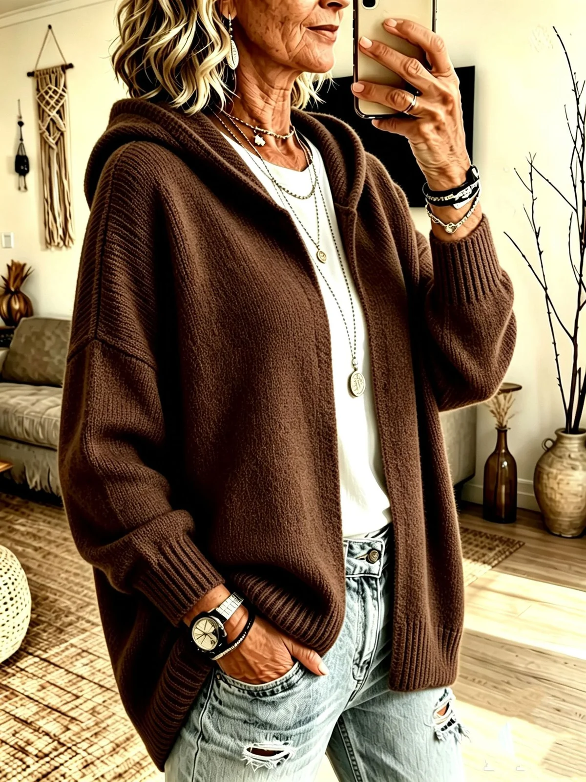 New Fallwinter Long-sleeve Hooded Knitted Cardigan Sweater Jacket For Women — image 2