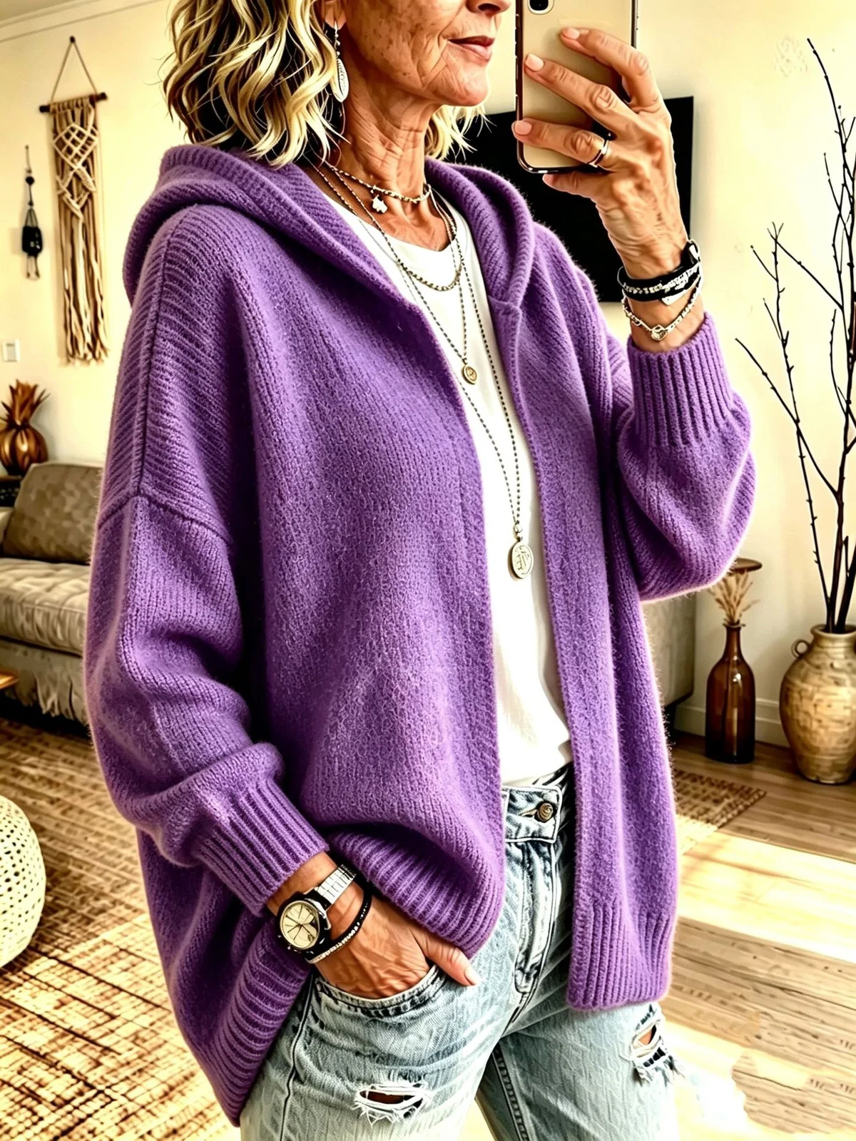 New Fallwinter Long-sleeve Hooded Knitted Cardigan Sweater Jacket For Women — image 5