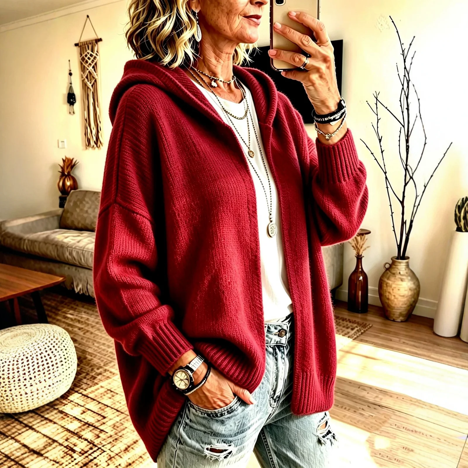 New Fallwinter Long-sleeve Hooded Knitted Cardigan Sweater Jacket For Women — image 3
