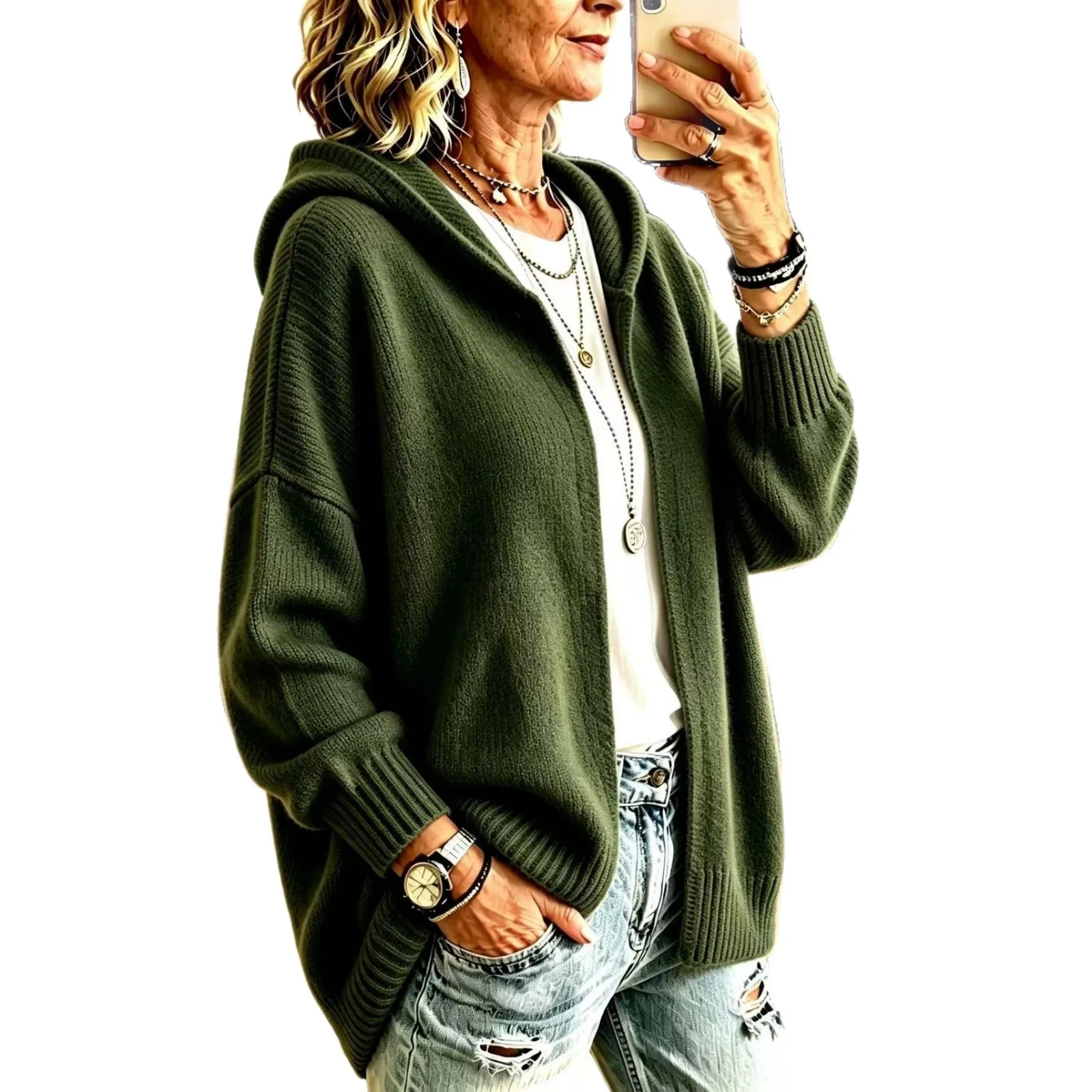New Fallwinter Long-sleeve Hooded Knitted Cardigan Sweater Jacket For Women — image 6