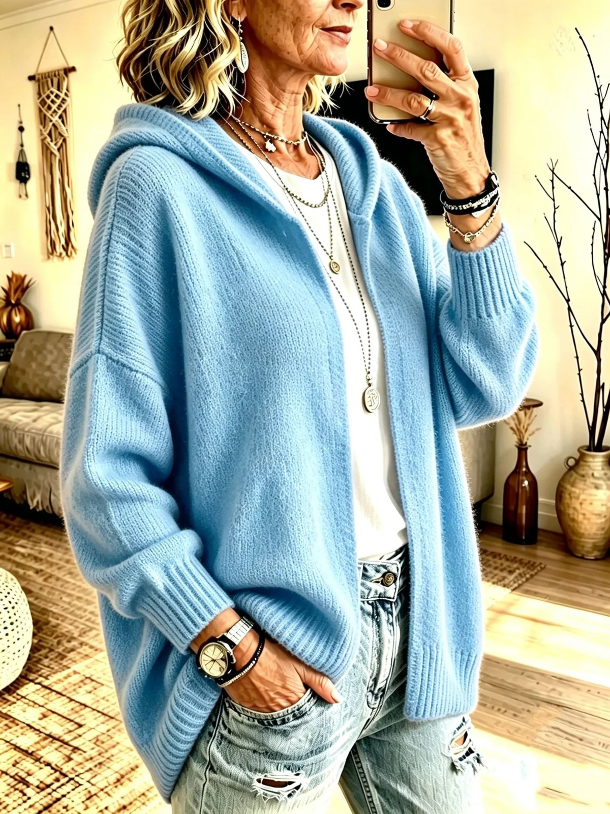 New Fallwinter Long-sleeve Hooded Knitted Cardigan Sweater Jacket For Women — image 7