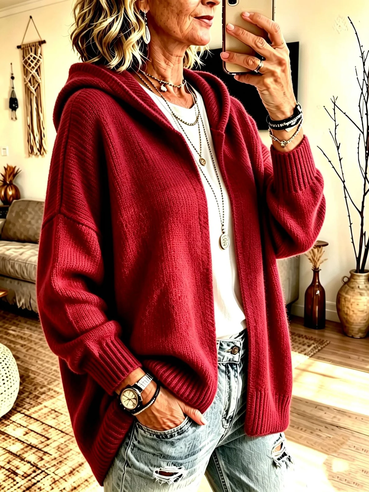 New Fallwinter Long-sleeve Hooded Knitted Cardigan Sweater Jacket For Women — image 9