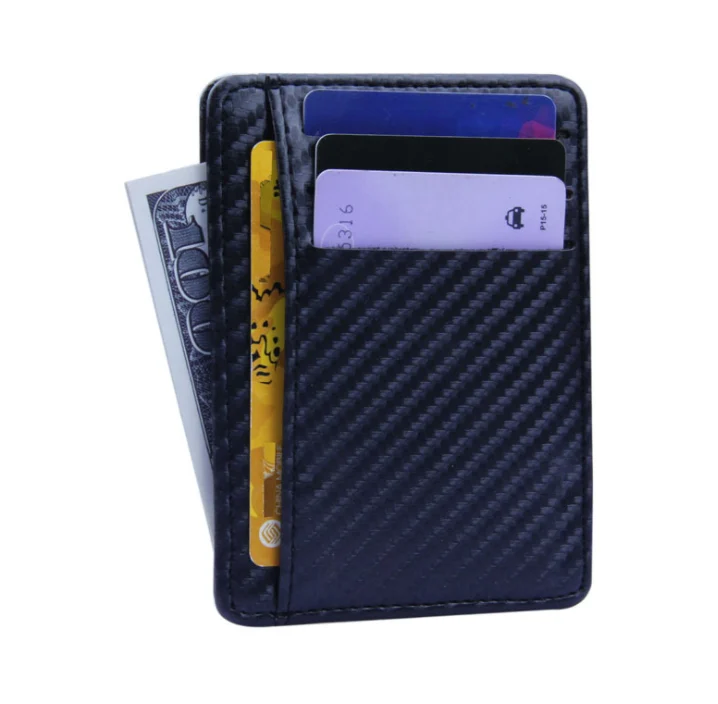 New Fashion Pu Leather Carbon Fiber Wallet Mini Slim Wallets Business Men Credit Card… — image 5